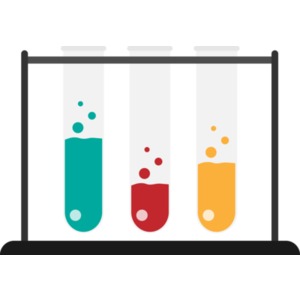 An illustration of beakers in a beaker stand. Use for science or health presentations.