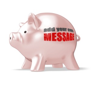 You can add your own message or logo to the side of this 3D piggy bank using our on-line tools.