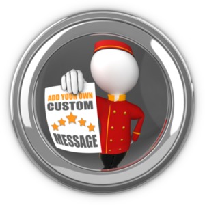 This clip art image shows a bell hop figure in a peephole holding out a sign. &lt;br&gt;&lt;br&gt; You can customize the sign by adding your own text and images using our online customizer.