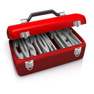 This custom text clip art shows a tool box with one line of custom text inside.