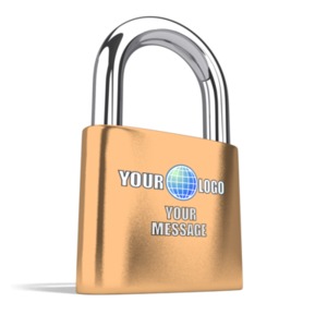 A simple padlock can be customized with your choice of color and your own logo or message.
