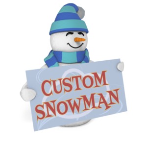 A snowman holds a sign that you customize.