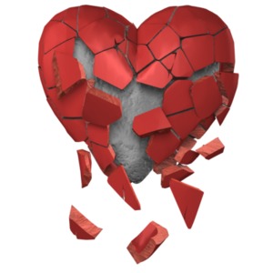 A heart breaks apart to reveal stone underneath.