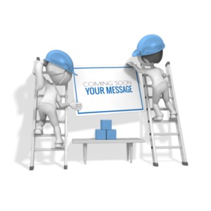 Two women carpenters hang a sign over a table. You can add your own message to the sign using our on-line tools.