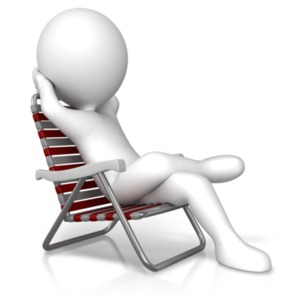 An image of a stick figure relaxing in a fold up chair.