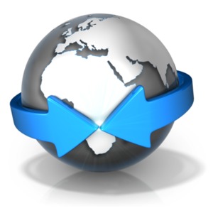 This clipart image shows two arrows wrapping around the globe and meeting together over Africa.