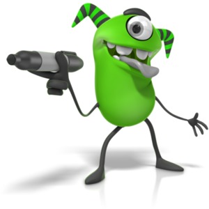 This clip art image shows a cute monster character drawing with a markers.