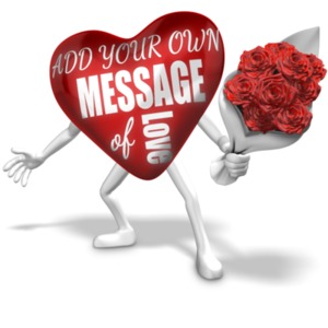 This custom design clipart shows a heart character holding a bouquet of flowers.