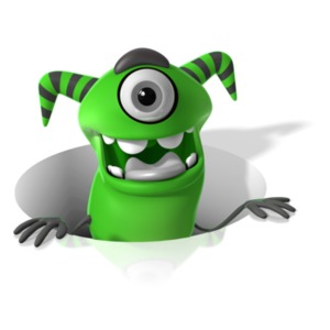 A horned monster inside a hold in the ground.