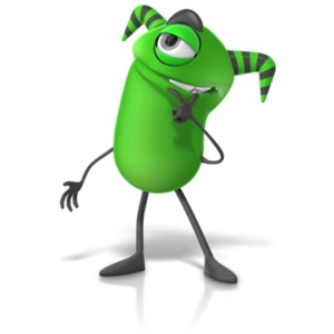 This clipart image shows a cute monster character standing thinking hard.