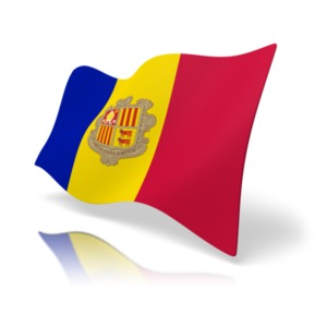 This clip art image shows the Andorra flag at a perspective angle.