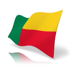 This clip art image shows the Benin flag at a perspective angle.