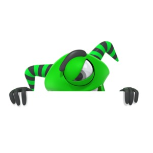 An image of a cute monster peeking out from behind a sign.