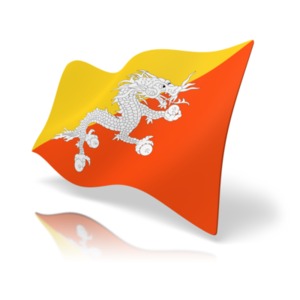 This clip art image shows the Bhutan flag at a perspective angle.