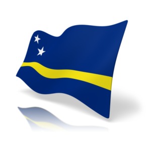 This clip art image shows the Curacao flag at a perspective angle.