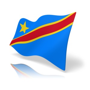 This clip art image shows the Democratic Republic of Congo flag at a perspective angle.