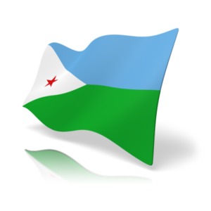 This clip art image shows the Djibouti flag at a perspective angle.
