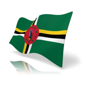 This clip art image shows the Dominica flag at a perspective angle.