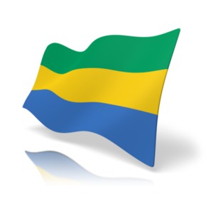 This clip art image shows the Gabon flag at a perspective angle.