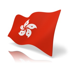 This clip art image shows the Hong Kong flag at a perspective angle.