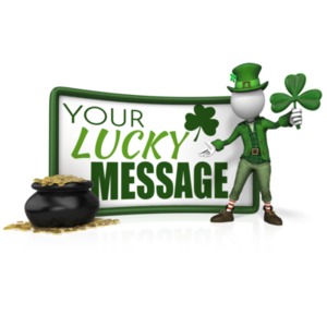 This custom design clip art shows a leprechaun holding a shamrock in front of a customizable sign.