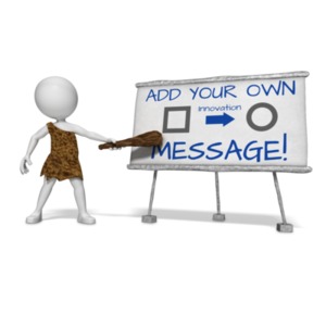 This custom design clipart shows a caveman presenting on a custom prehistoric whiteboard. 