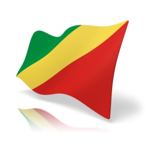 This clip art image shows the republic of the congo&#039;s flag at a perspective angle.