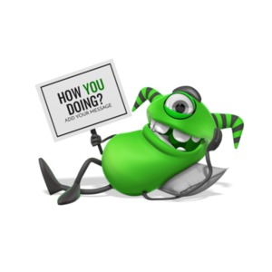 A monster casually lies on its side holding a blank sign. You may add your own message to the sign using our on-line tools.