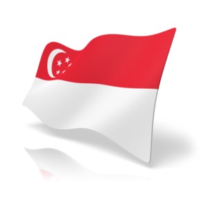 This clip art image shows the Singapore flag at a perspective angle.
