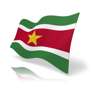 This clip art image shows the Suriname flag at a perspective angle.