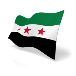 This clip art image shows the Syria flag at a perspective angle.