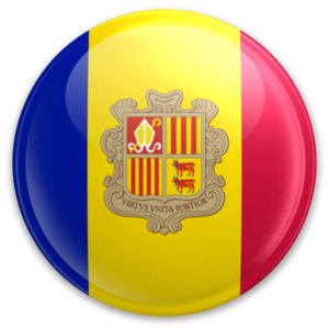 An image of Andorra&#039;s flag on a button.