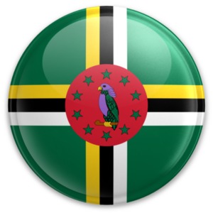 An image of Dominica&#039;s flag on a button.