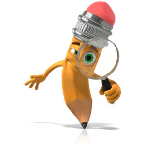 This clipart image shows scribbles the pencil looking through a magnifying glass.