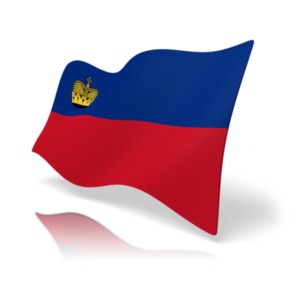 This clip art image shows the Liechtenstein flag at a perspective angle.