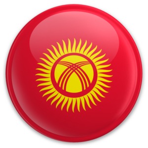 An image of Kyrgyzstan&#039;s flag on a button.