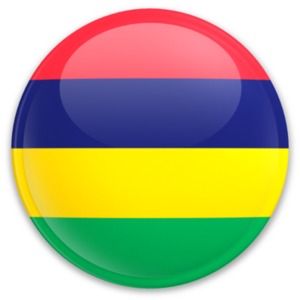 An image of Mauritius&#039;s flag on a button.