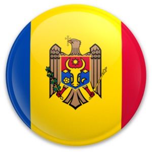 An image of Moldova&#039;s flag on a button.