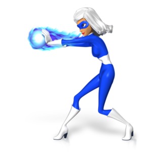 An image of a female superhero producing a fireball of energy.