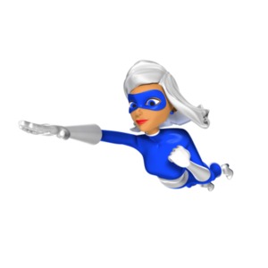 An image of a female superhero flying through the air.