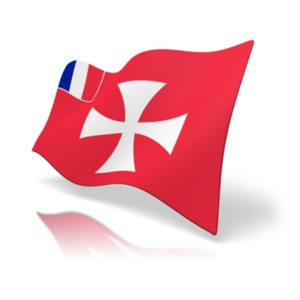 This clip art image shows the wallis and futuna flag at a perspective angle.