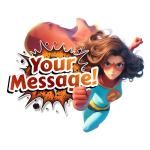 Customize this the message on this superhero girl clipart by change the text in the pow action shape.