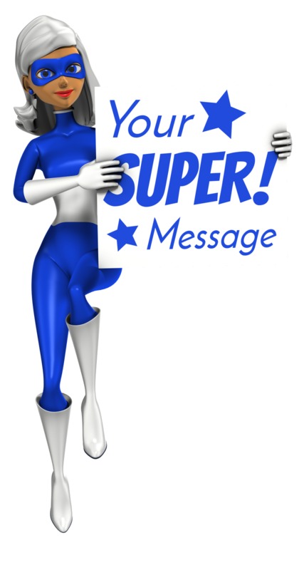This Presentation Clipart shows a preview of Supergal Fly In With Sign