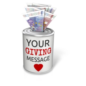 This custom design image clip art shows a customizable donation can with European money sticking out. 