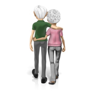 An image of an older couple walking together.