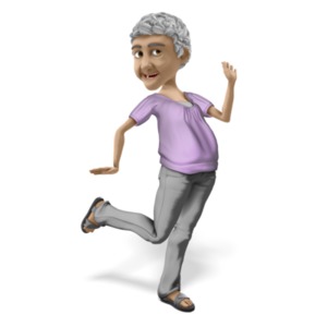 An elderly woman strikes a happy pose.