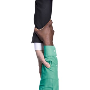 A photograph depicting a rescue, an arm reaching down to another arm.