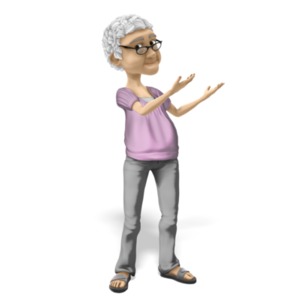 Bernice motions to her left. Change the color of her clothes using our on-line tools.