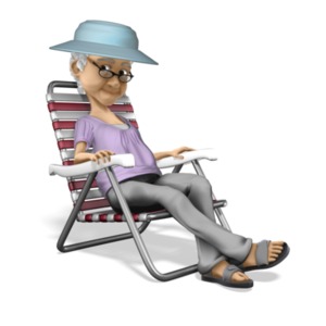 Bernice relaxes in a lawn chair while on vacation.
