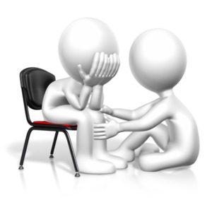 An image of a figure being comforted by another.